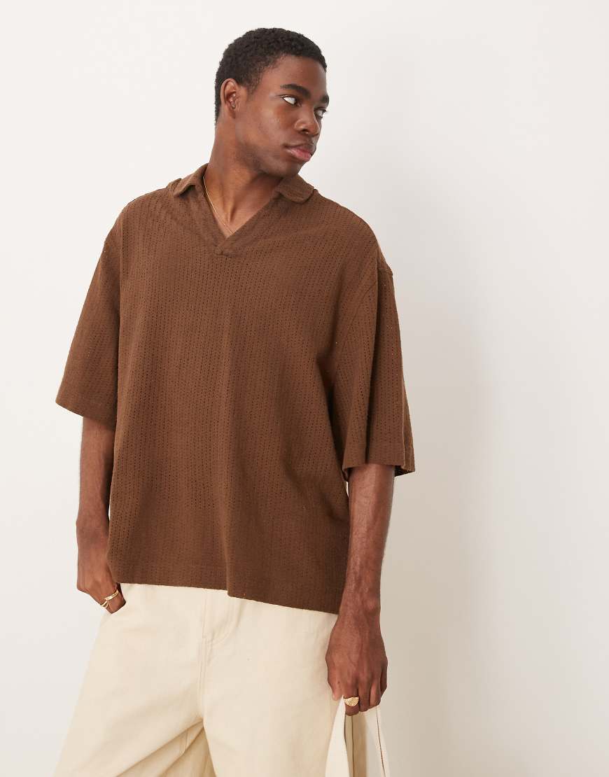 ASOS DESIGN - Oversize-Schlupfhemd in Braun im Häkeldesign ASOS DESIGN - Oversize-Schlupfhemd in Braun im Häkeldesign von ASOS DESIGN
