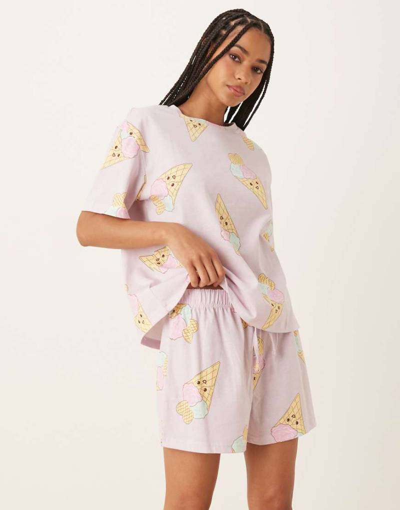 ASOS DESIGN - Oversize-Set in Flieder mit T-Shirt und Shorts in Eiscreme-Print-Bunt von ASOS DESIGN