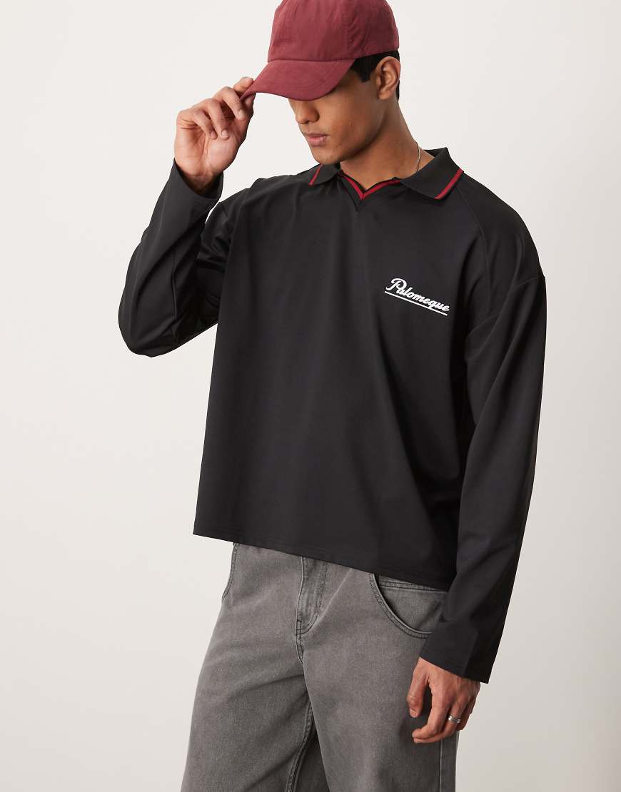 ASOS DESIGN - Kastiges Oversize-Shirt in Schwarz und Rot mit sportlichem Design und Polokragen von ASOS DESIGN