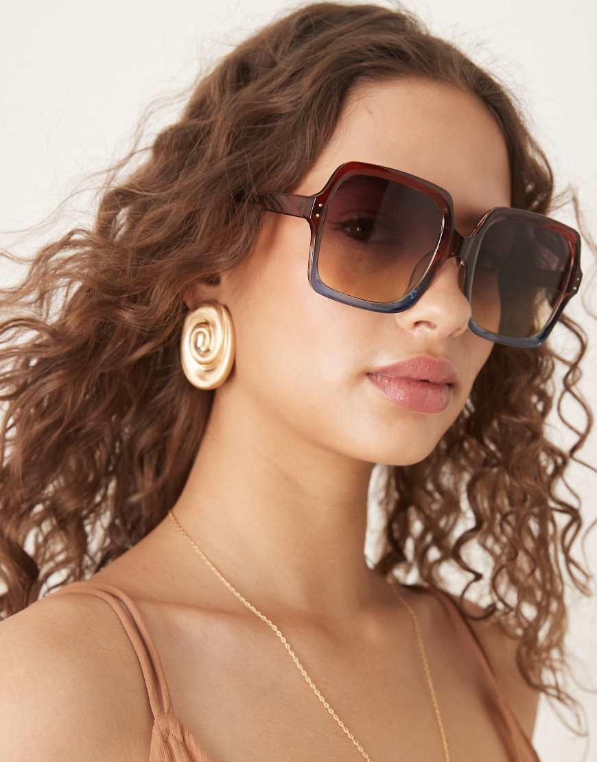 ASOS DESIGN - Oversize-Sonnenbrille im 70er-Stil mit Farbverlauf in Braun-Blau von ASOS DESIGN