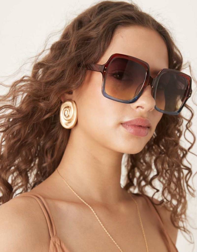 ASOS DESIGN - Oversize-Sonnenbrille im 70er-Stil mit Farbverlauf in Braun-Blau von ASOS DESIGN