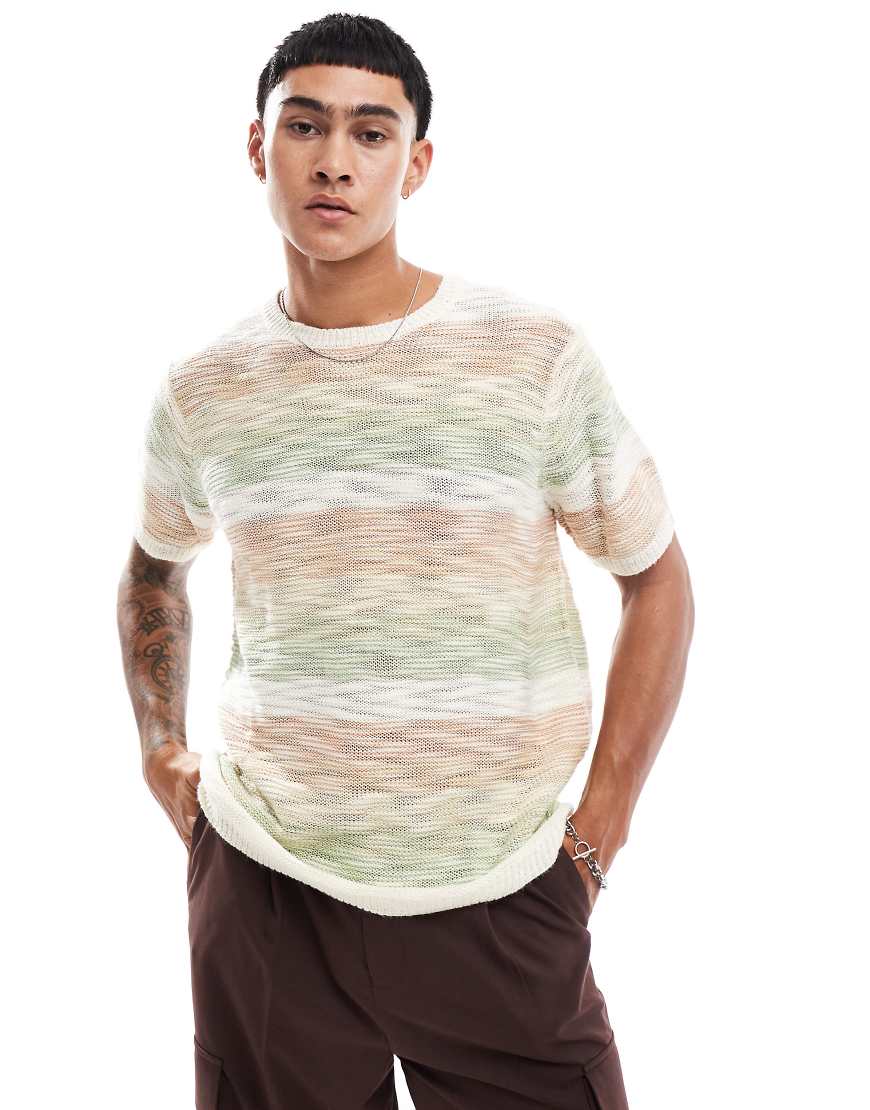 ASOS DESIGN - Oversize-Strick-T-Shirt in Grün und Orange mit Space-Dye-Slub-Muster-Neutral von ASOS DESIGN