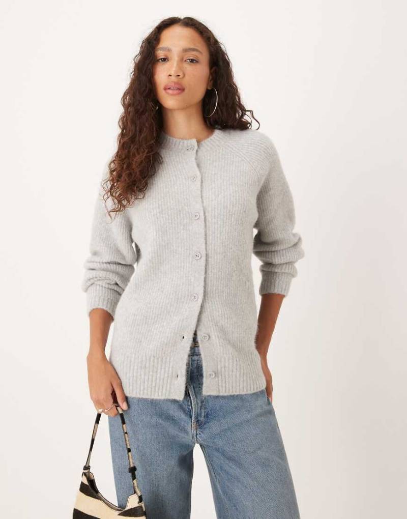 ASOS DESIGN - Oversize-Strickjacke aus Wollmix in Hellgrau von ASOS DESIGN
