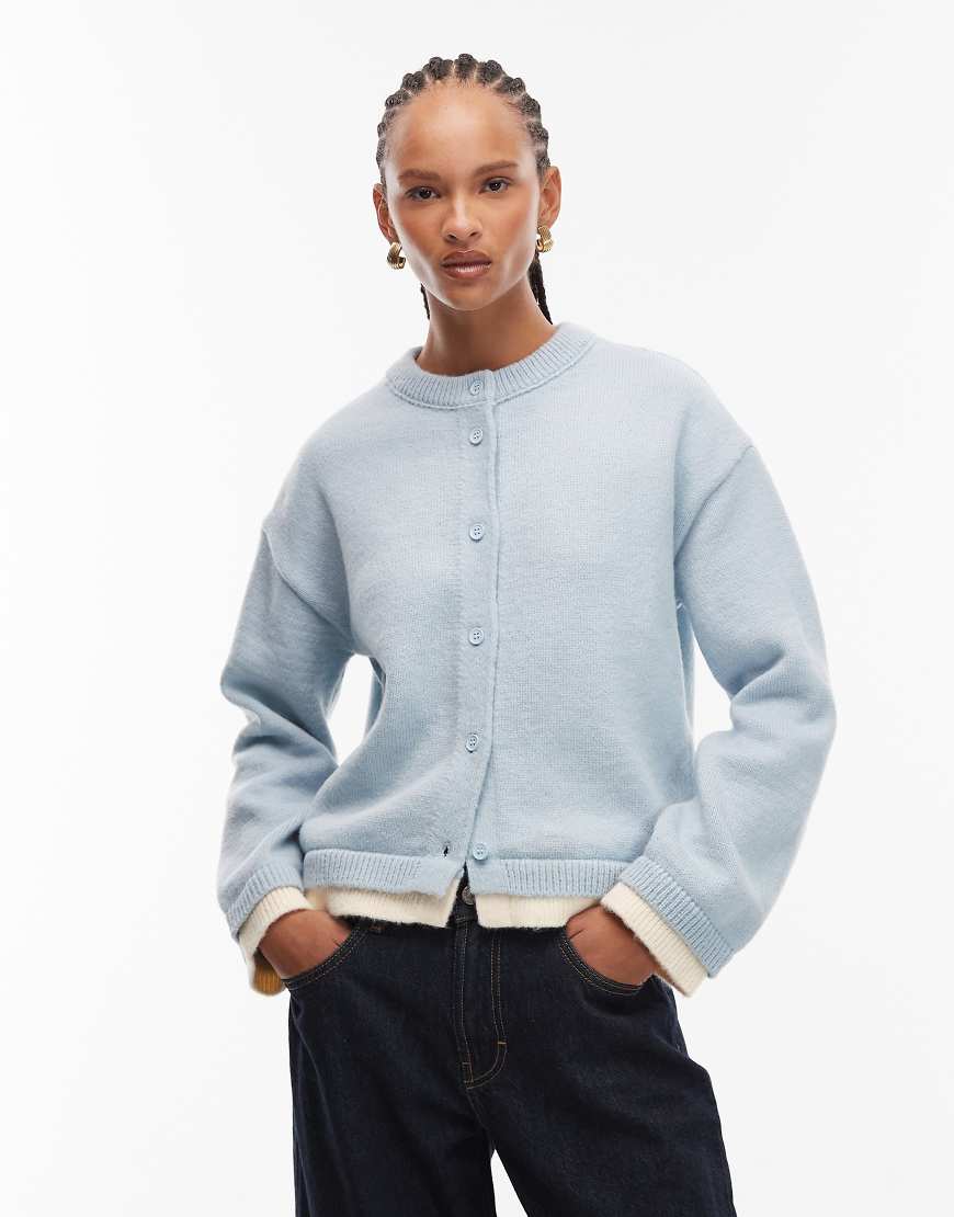 ASOS DESIGN - Oversize-Strickjacke in Blau mit doppellagigem Detail von ASOS DESIGN