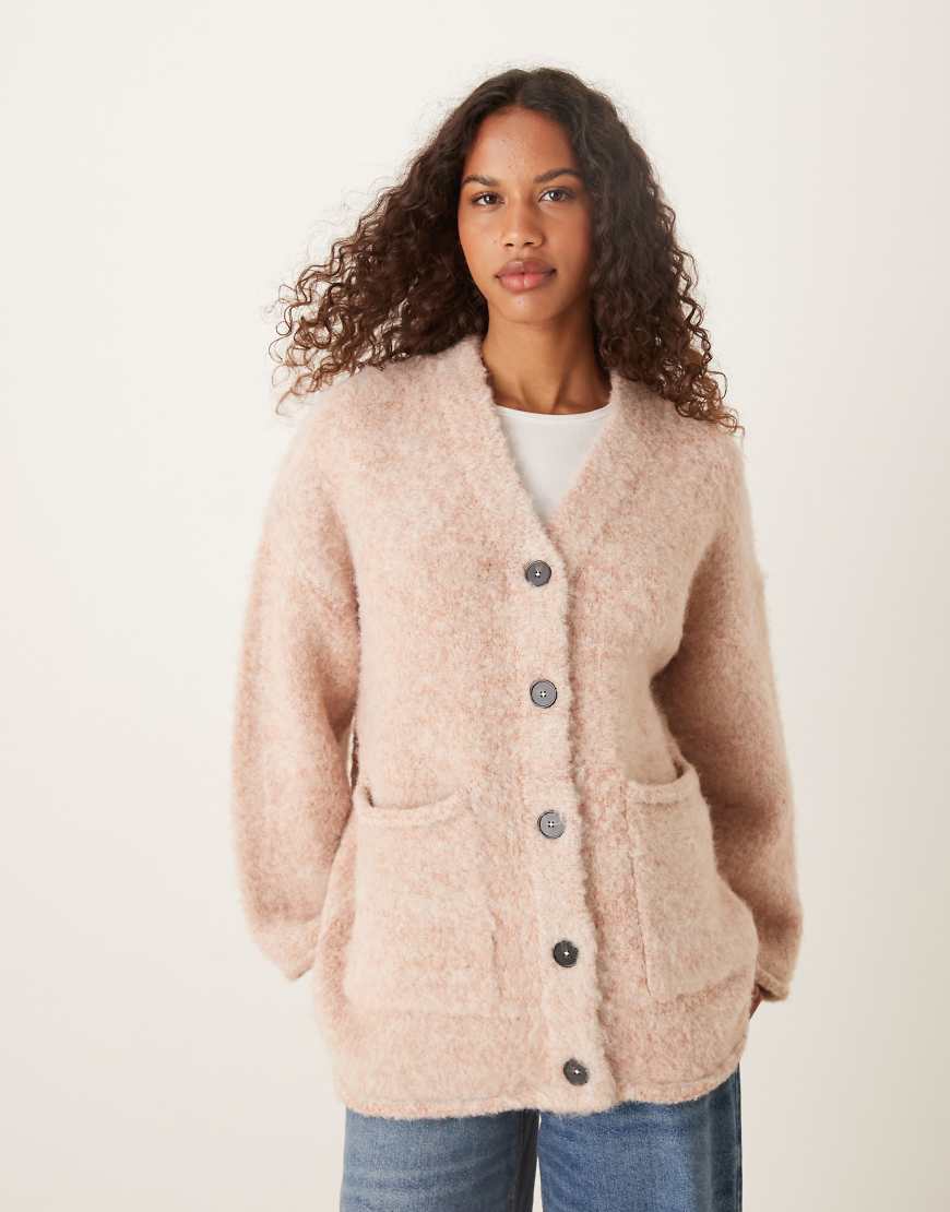 ASOS DESIGN - Oversize-Strickjacke in Rosa aus mehrlagigem Garn von ASOS DESIGN