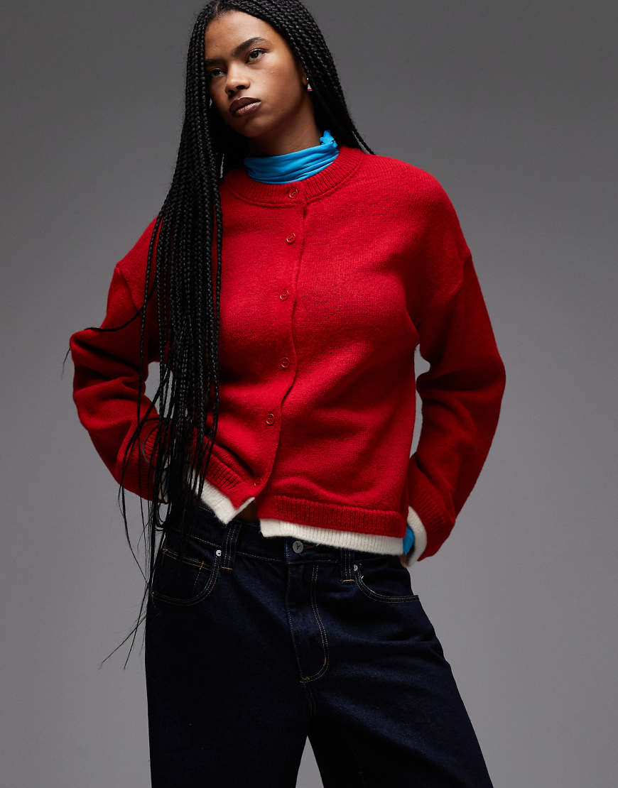 ASOS DESIGN - Oversize-Strickjacke in Rot mit doppellagigem Detail von ASOS DESIGN