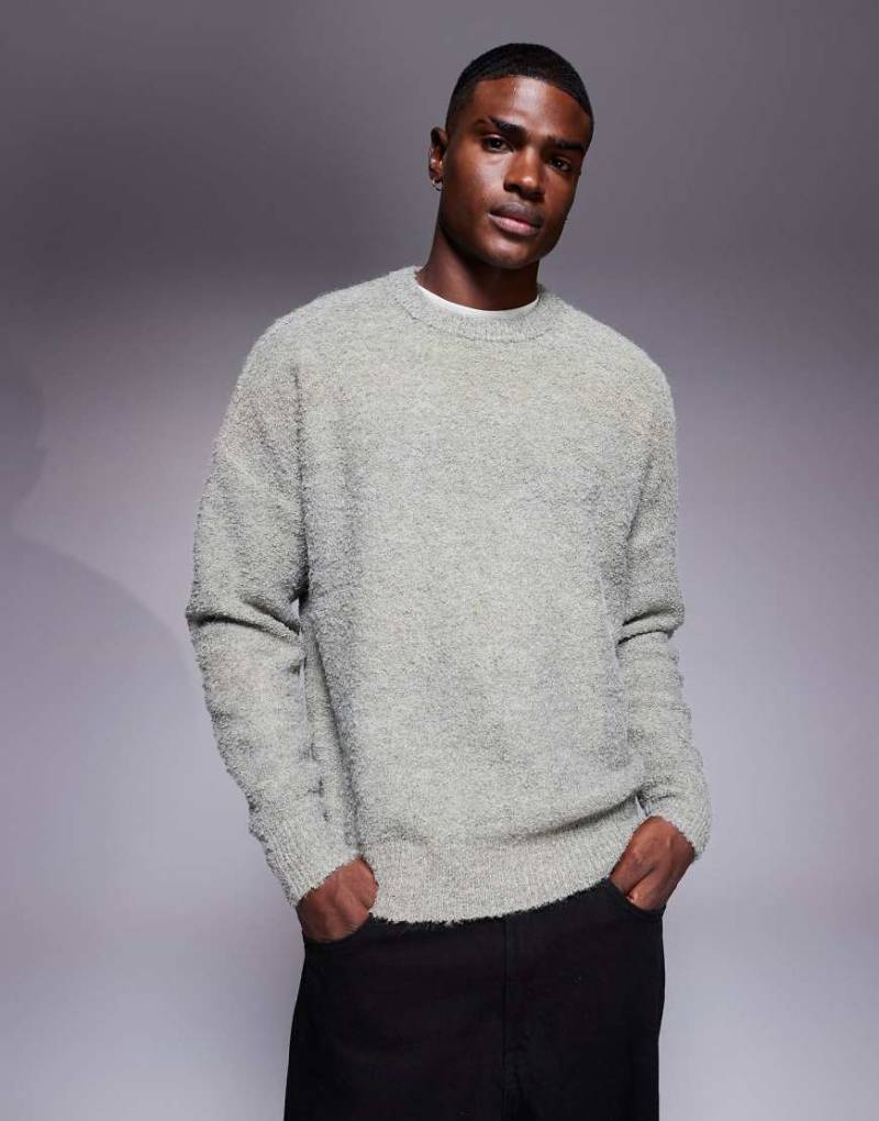 ASOS DESIGN - Oversize-Strickpullover aus Bouclé in Salbeigrün mit Rundhalsausschnitt von ASOS DESIGN