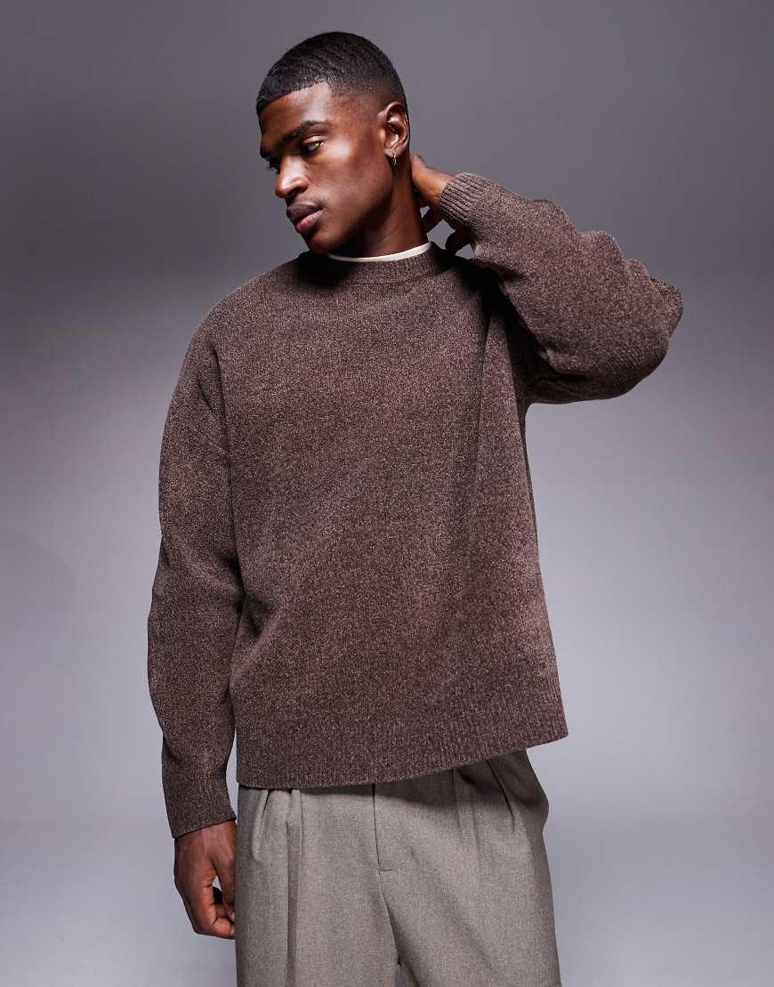 ASOS DESIGN - Oversize-Strickpullover aus Chenille in Braun-Grau von ASOS DESIGN