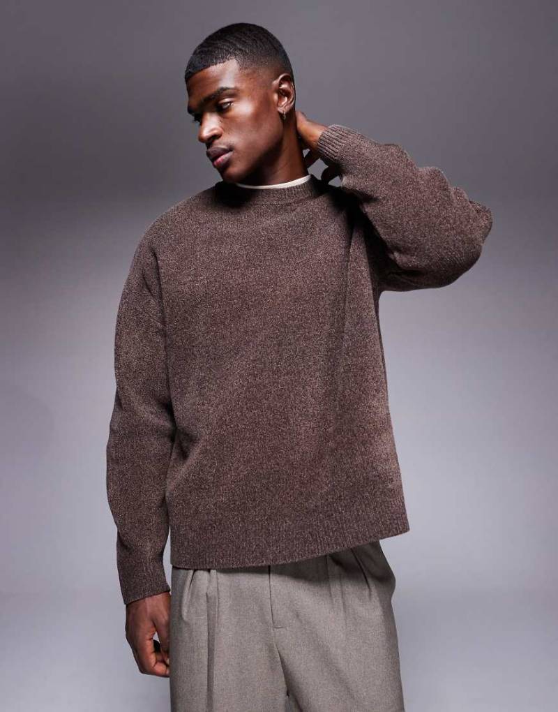 ASOS DESIGN - Oversize-Strickpullover aus Chenille in Braun-Grau von ASOS DESIGN
