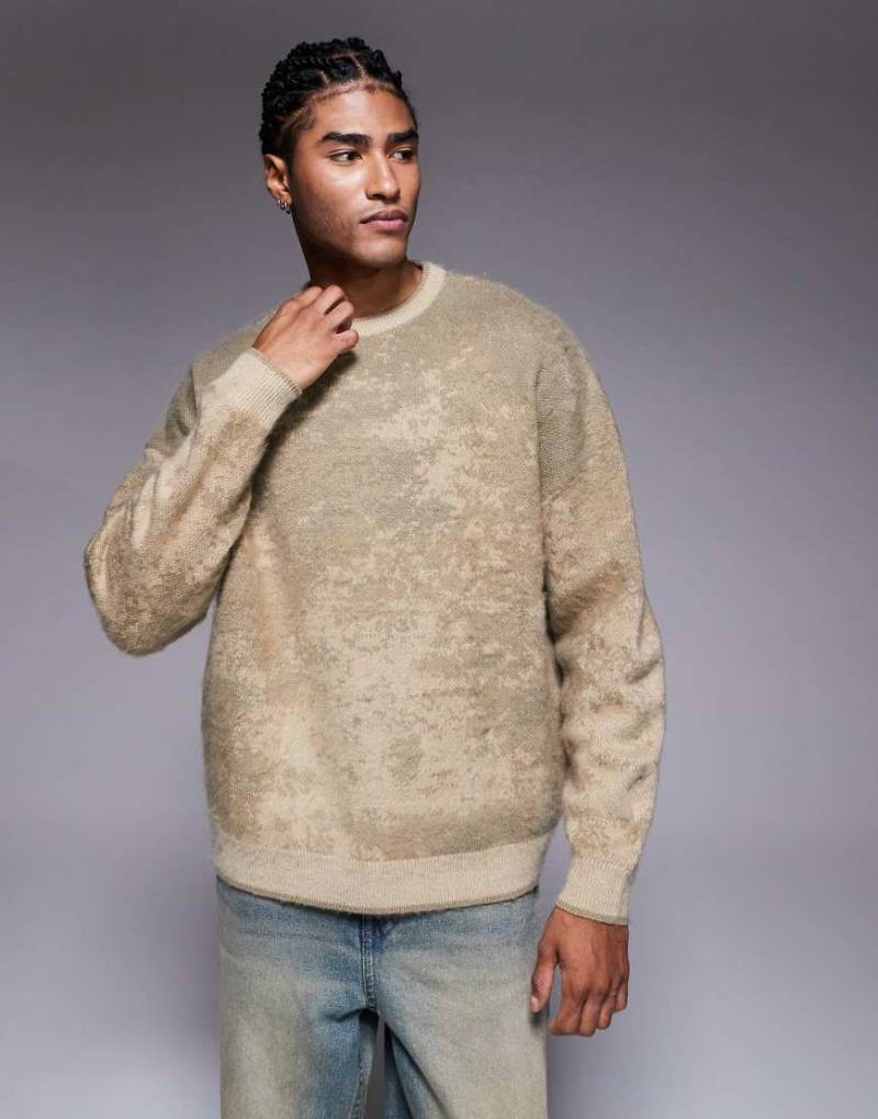 ASOS DESIGN - Oversize-Strickpullover aus Jacquard mit Batikmuster in Beige-Neutral von ASOS DESIGN
