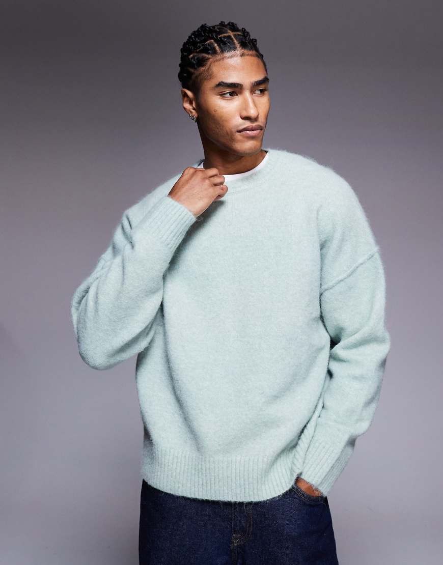 ASOS DESIGN - Oversize-Strickpullover aus Wollmix in Salbeigrün mit Rundhalsausschnitt von ASOS DESIGN