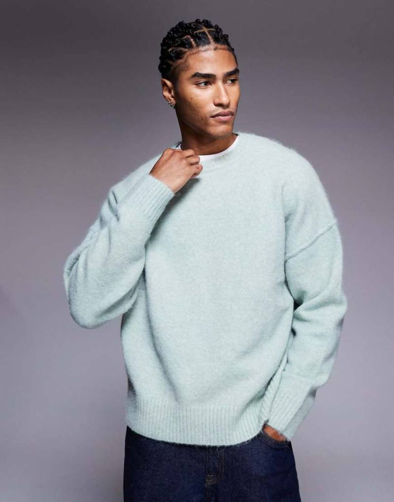 ASOS DESIGN - Oversize-Strickpullover aus Wollmix in Salbeigrün mit Rundhalsausschnitt von ASOS DESIGN