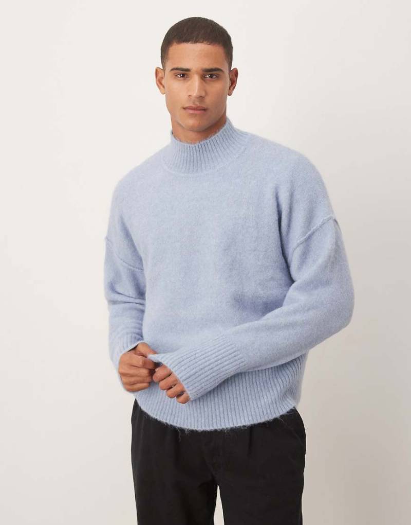 ASOS DESIGN - Oversize-Strickpullover aus Wollmix in Blau mit Stehkragen-Brown von ASOS DESIGN