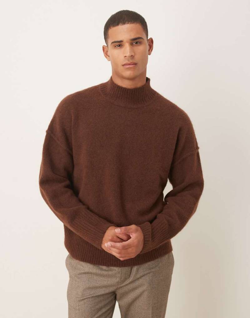 ASOS DESIGN - Oversize-Strickpullover aus Wollmix in Braun mit Stehkragen-Grau von ASOS DESIGN