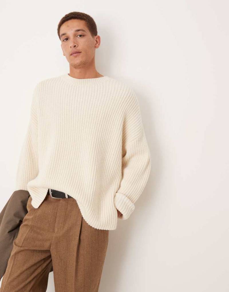 ASOS DESIGN - Oversize-Strickpullover aus schwerem Wollmix in Hellbeige-Weiß von ASOS DESIGN