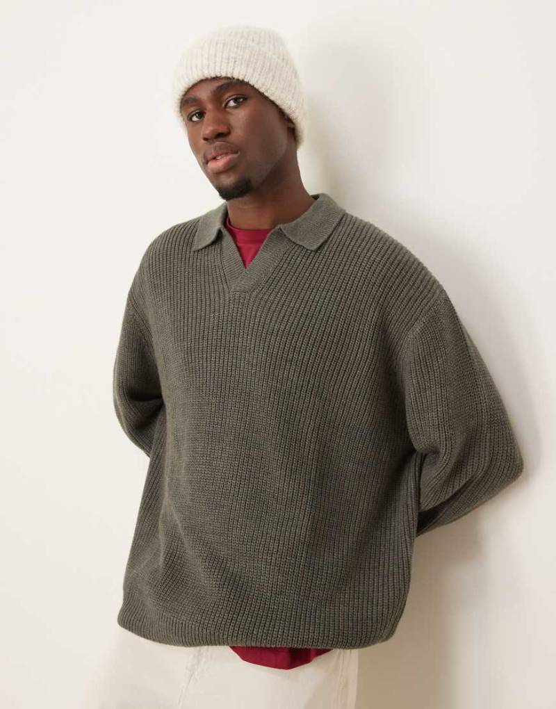 ASOS DESIGN - Oversize-Strickpullover in Anthrazit meliert mit Patentmuster und eingekerbtem Ausschnitt-Grau von ASOS DESIGN