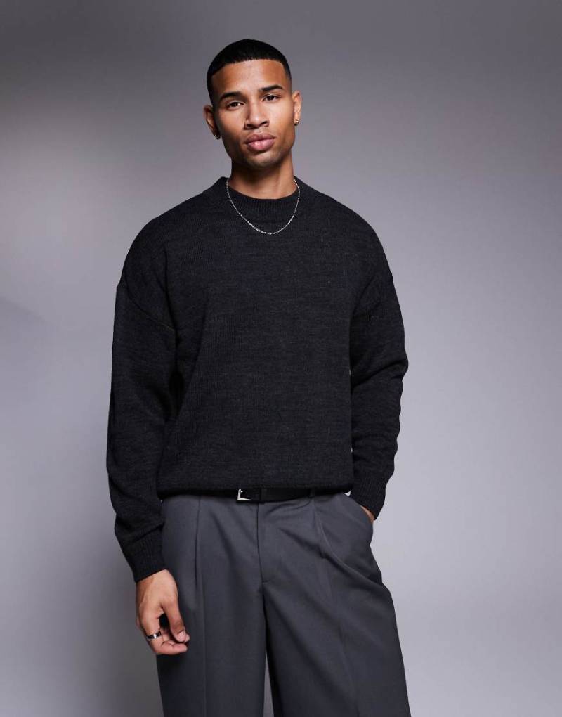 ASOS DESIGN - Oversize-Strickpullover in Anthrazit meliert mit Stehkragen-Neutral von ASOS DESIGN