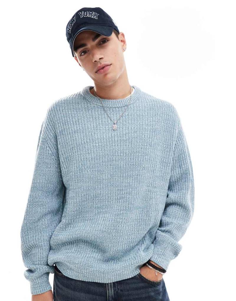 ASOS DESIGN - Oversize-Strickpullover in Blau meliert mit Patentmuster von ASOS DESIGN
