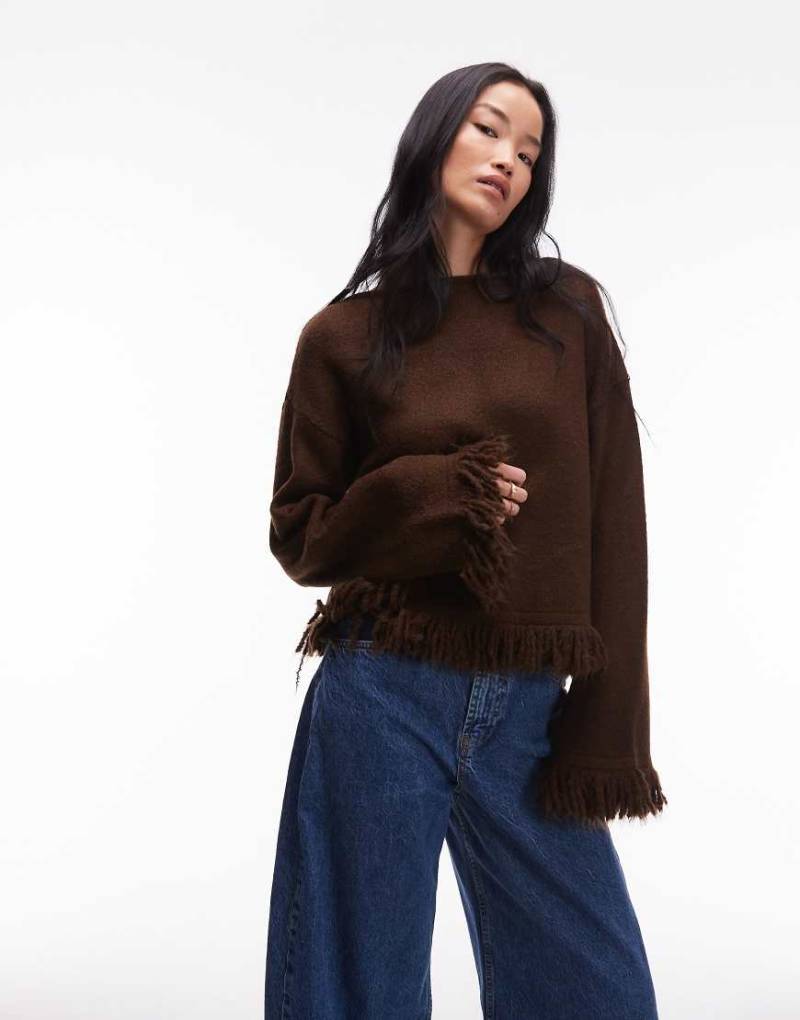 ASOS DESIGN - Oversize-Strickpullover in Braun mit Quasten-Brown von ASOS DESIGN