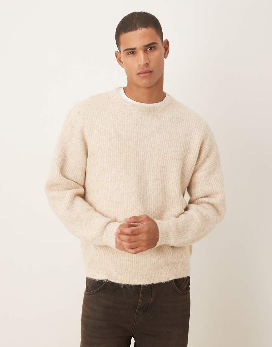 ASOS DESIGN - Oversize-Strickpullover in Creme mit Wolle und Rundhalsausschnitt-Weiß ASOS DESIGN - Oversize-Strickpullover in Creme mit Wolle und Rundhalsausschnitt-Weiß von ASOS DESIGN