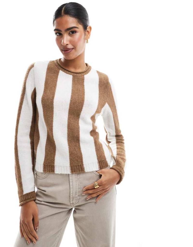 ASOS DESIGN - Oversize-Strickpullover in Cremeweiß gestreift-Bunt von ASOS DESIGN