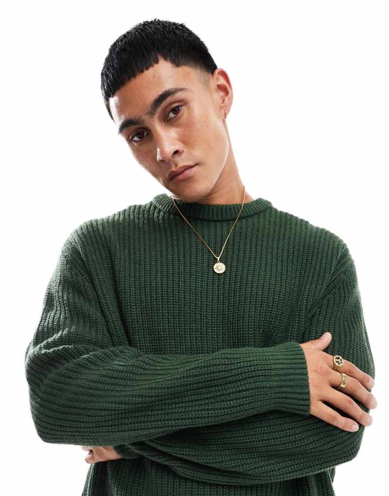 ASOS DESIGN - Oversize-Strickpullover in Dunkelgrün mit Patentmuster von ASOS DESIGN