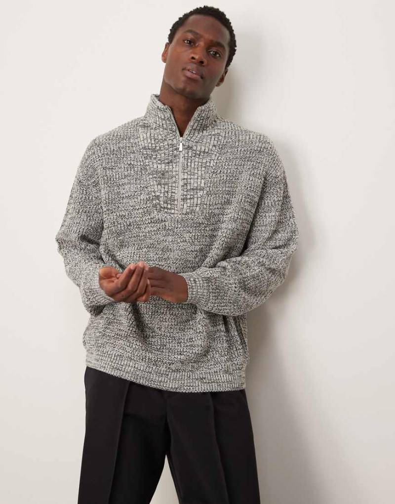 ASOS DESIGN - Oversize-Strickpullover in Grau mit Patentmuster und kurzem Reißverschluss von ASOS DESIGN