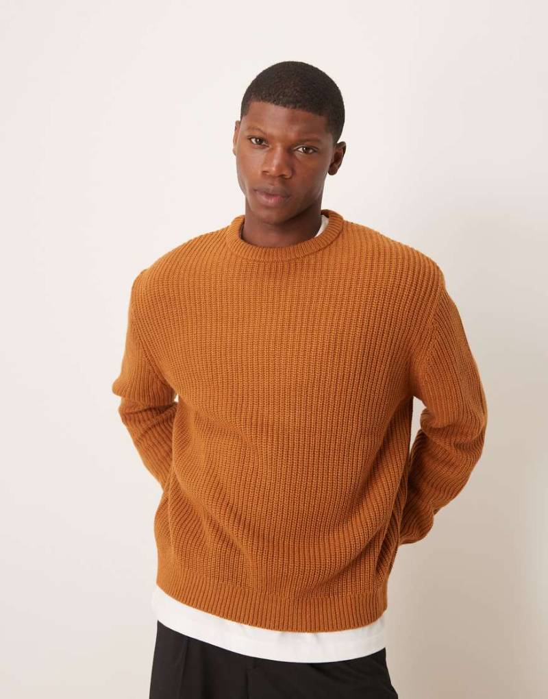 ASOS DESIGN - Oversize-Strickpullover in Hellbraun mit Patentmuster von ASOS DESIGN