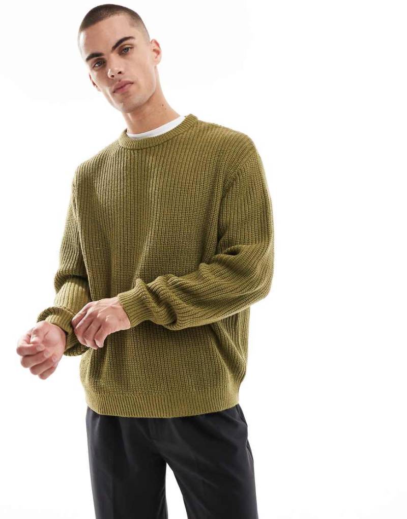 ASOS DESIGN - Oversize-Strickpullover in Khaki mit Patentmuster-Grün von ASOS DESIGN