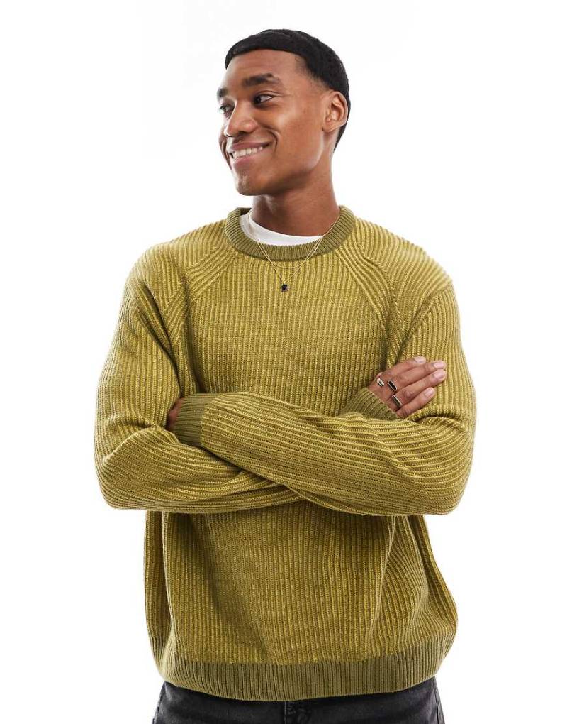 ASOS DESIGN - Oversize-Strickpullover in Khaki mit plattiertem Patentmuster-Grün von ASOS DESIGN
