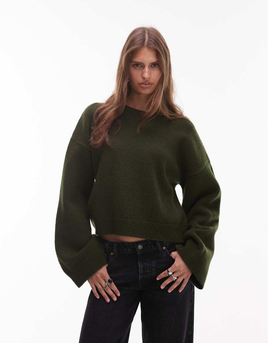 ASOS DESIGN - Oversize-Strickpullover in Khaki mit weiten Ärmeln-Grün von ASOS DESIGN
