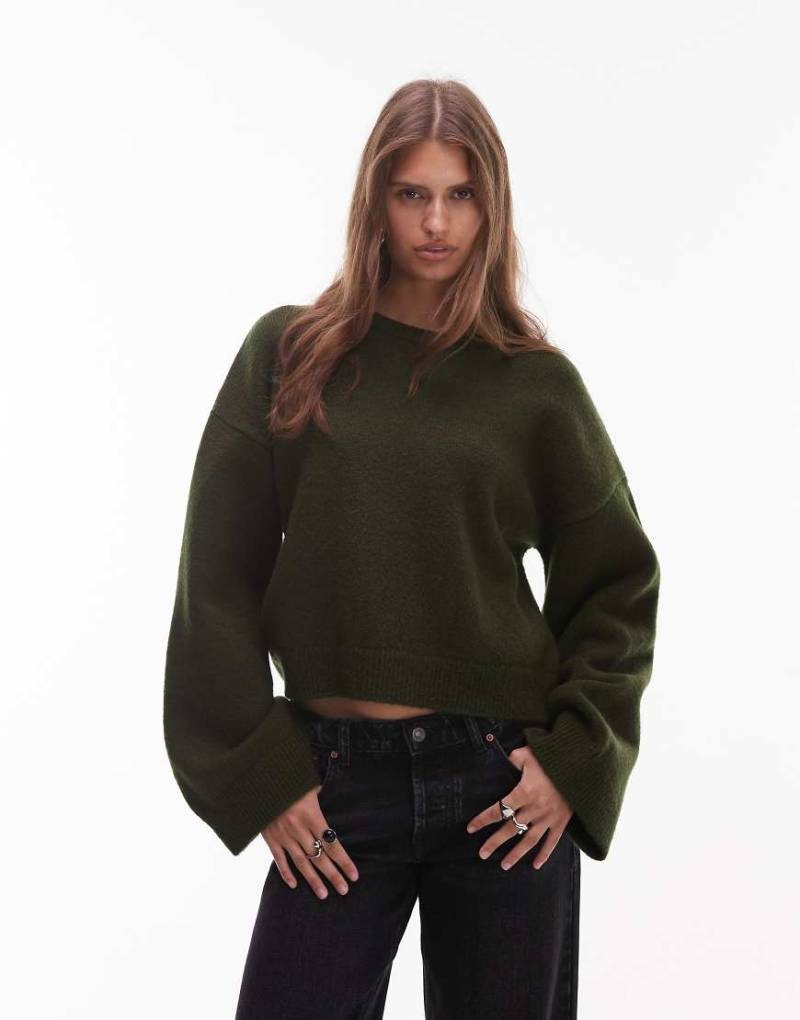 ASOS DESIGN - Oversize-Strickpullover in Khaki mit weiten Ärmeln-Grün von ASOS DESIGN