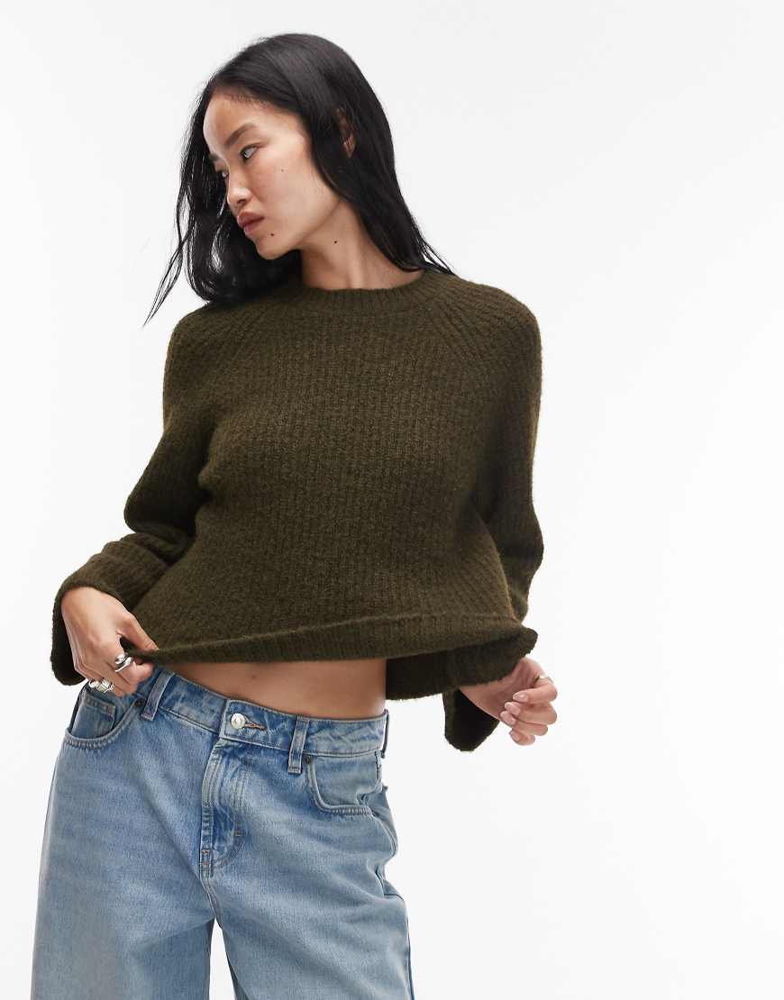 ASOS DESIGN - Oversize-Strickpullover in Marineblau mit Wollanteil und Raglanärmeln-Grün von ASOS DESIGN