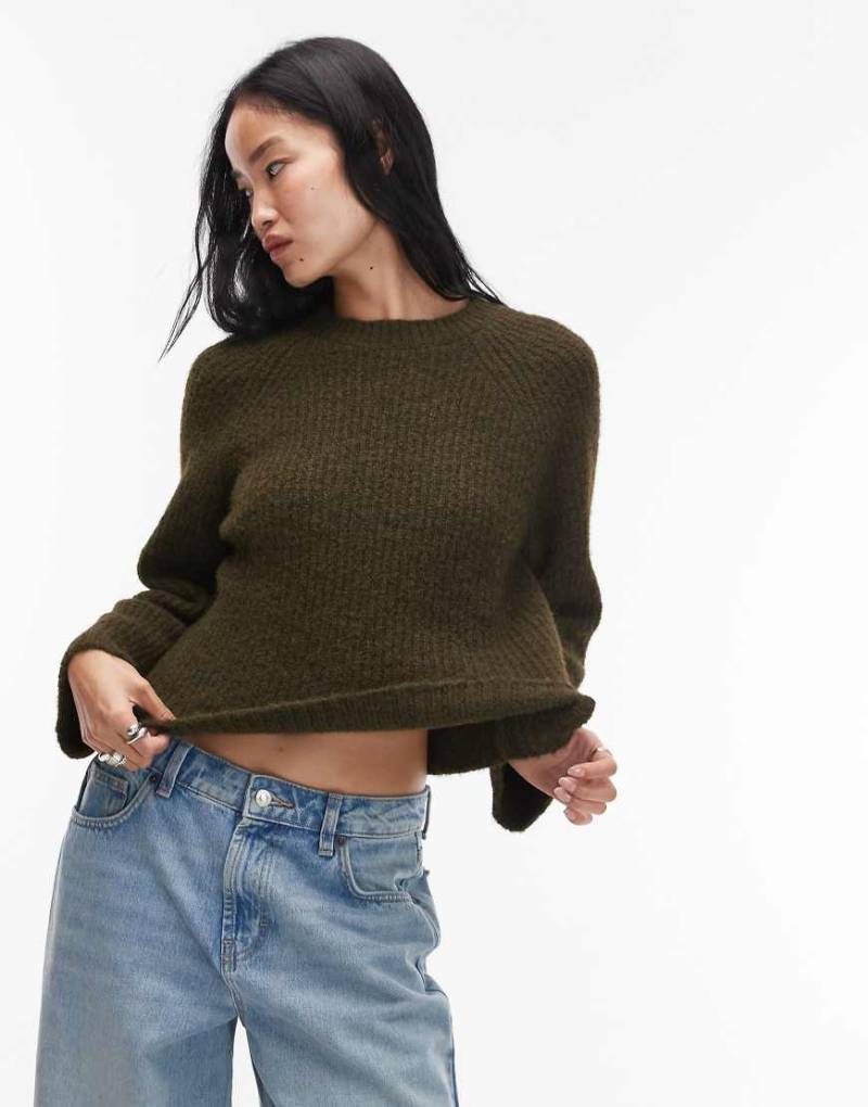 ASOS DESIGN - Oversize-Strickpullover in Marineblau mit Wollanteil und Raglanärmeln-Grün von ASOS DESIGN