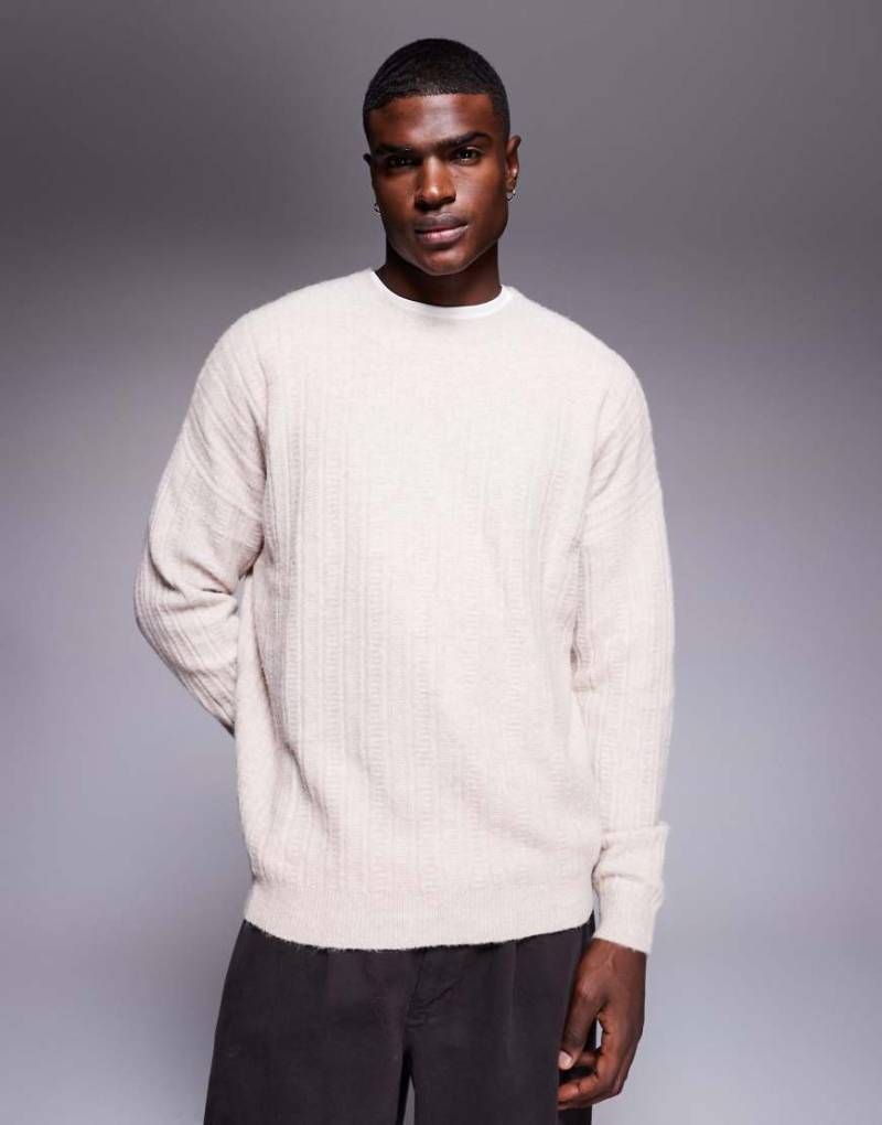 ASOS DESIGN - Oversize-Strickpullover in Steinbeige mit Rundhalsausschnitt-Neutral von ASOS DESIGN