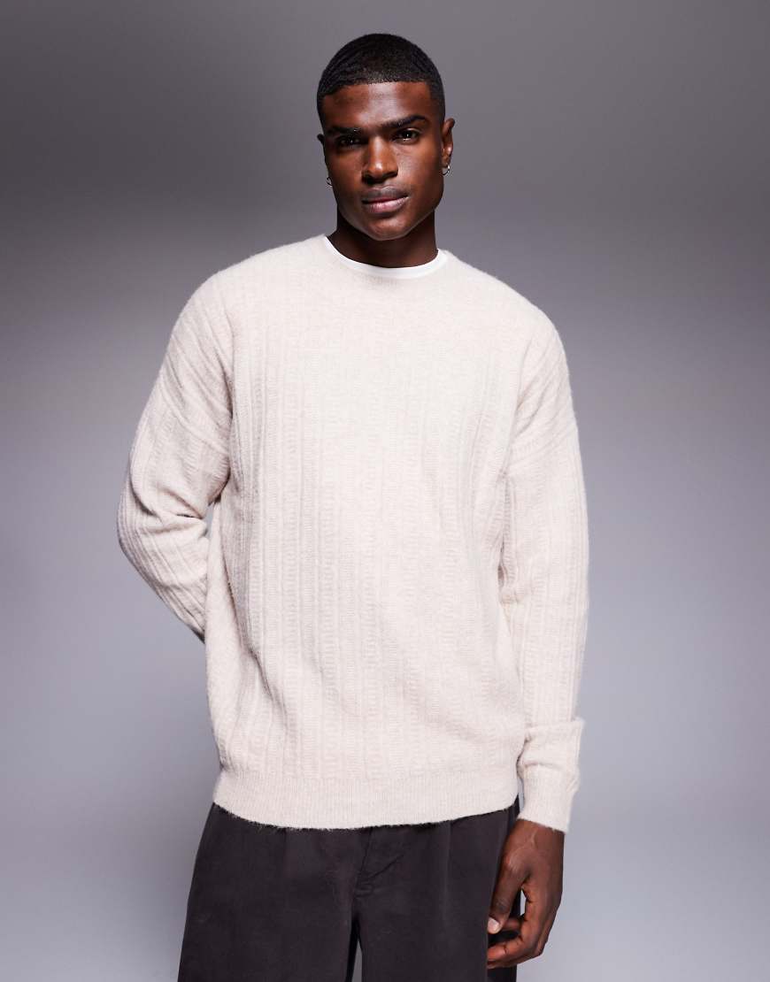 ASOS DESIGN - Oversize-Strickpullover in Steinbeige mit Rundhalsausschnitt-Neutral von ASOS DESIGN