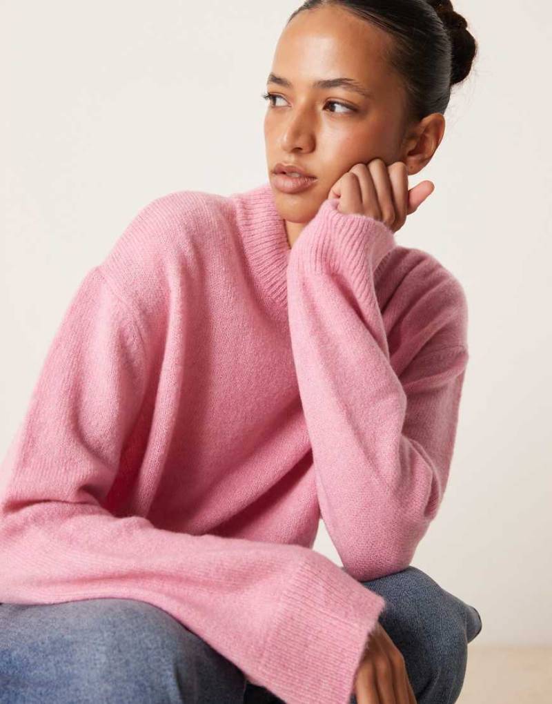 ASOS DESIGN - Oversize-Strickpullover in Zartrosa mit Rundhalsausschnitt-Bunt von ASOS DESIGN
