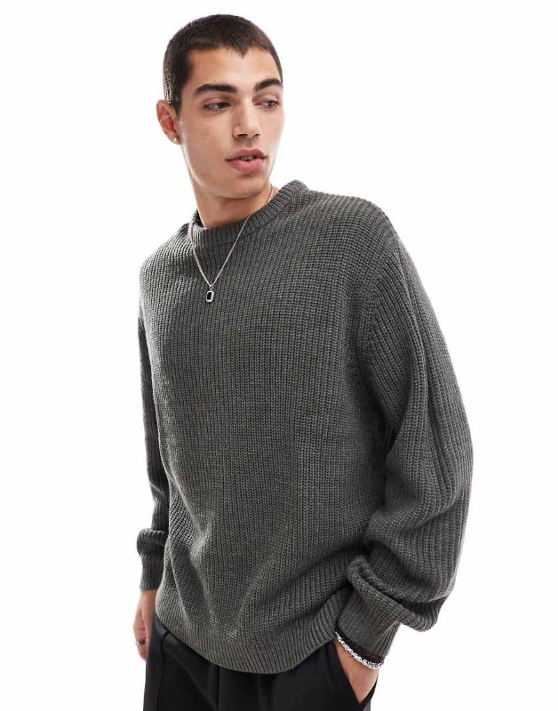 ASOS DESIGN - Oversize-Strickpullover in meliertem Anthrazit mit Patentmuster-Grau von ASOS DESIGN