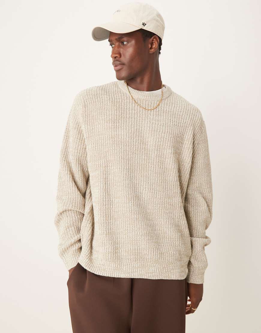 ASOS DESIGN - Oversize-Strickpullover in meliertem Hellbeige mit Patentmuster-Neutral ASOS DESIGN - Oversize-Strickpullover in meliertem Hellbeige mit Patentmuster-Neutral von ASOS DESIGN