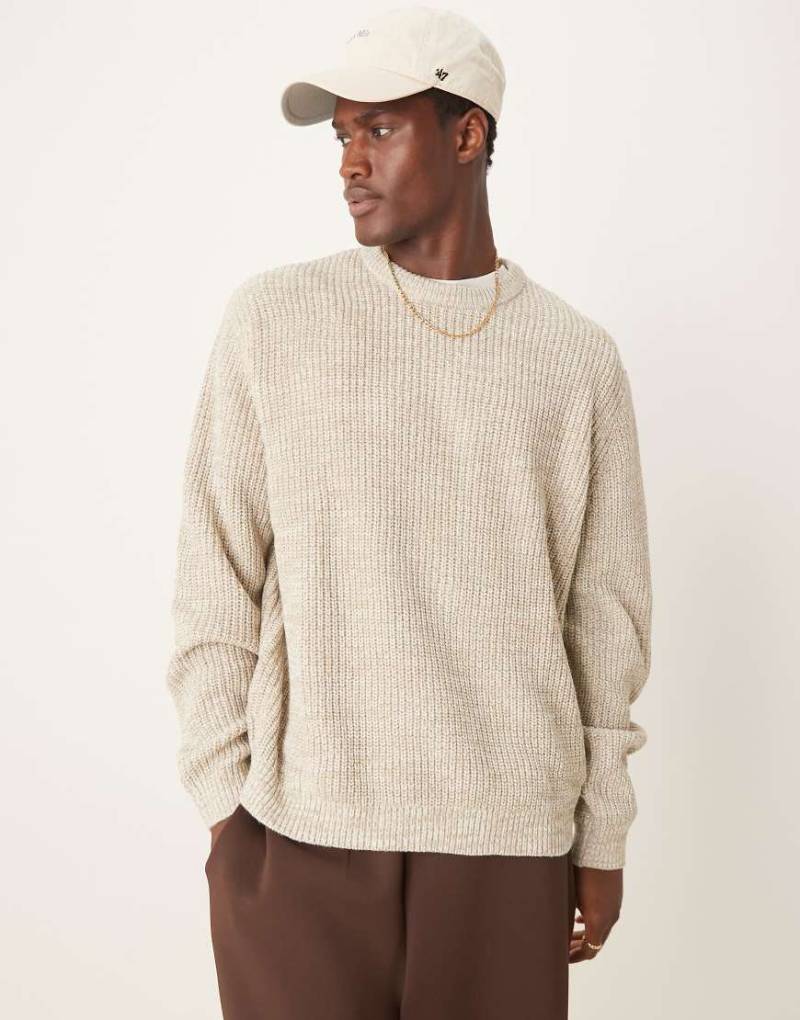 ASOS DESIGN - Oversize-Strickpullover in meliertem Hellbeige mit Patentmuster-Neutral von ASOS DESIGN