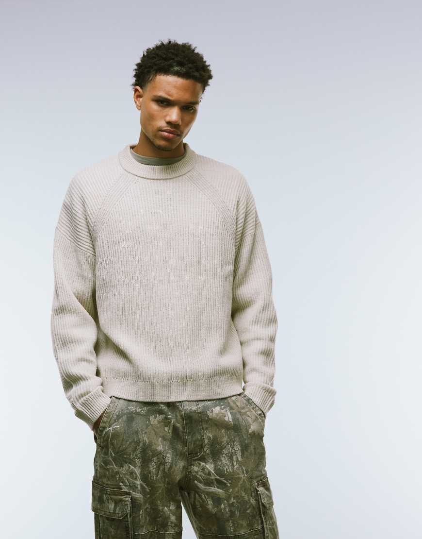 ASOS DESIGN - Kastiger, gerippter Oversize-Strickpullover in Steinbeige meliert mit Patentmuster-Neutral ASOS DESIGN - Kastiger, gerippter Oversize-Strickpullover in Steinbeige meliert mit Patentmuster-Neutral von ASOS DESIGN