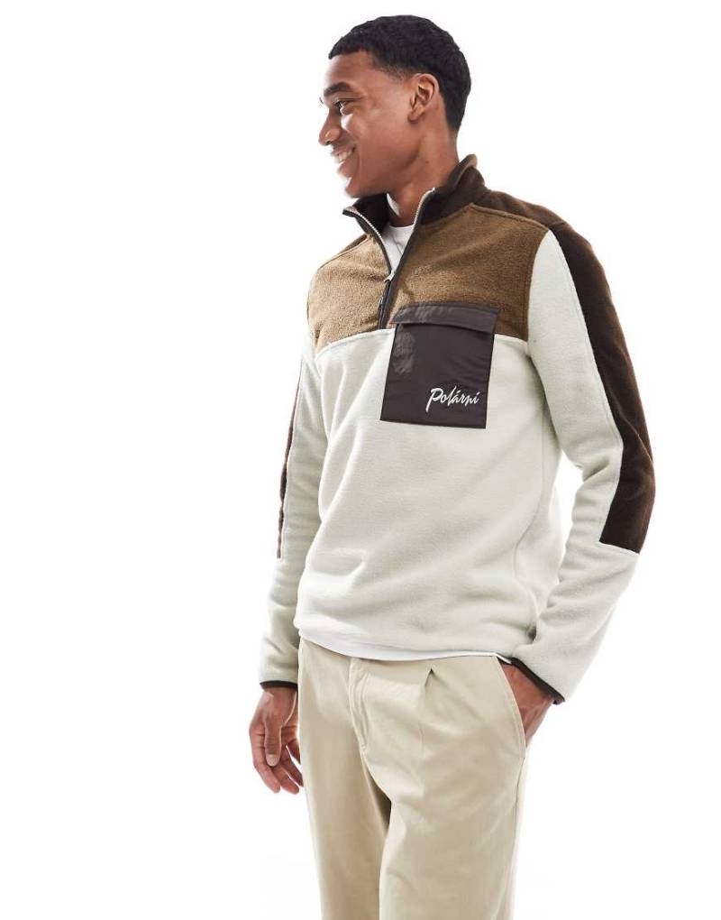 ASOS DESIGN - Oversize-Sweatshirt in Beige aus Fleece mit Farbblockdesign und kurzem Reißverschluss-Neutral von ASOS DESIGN