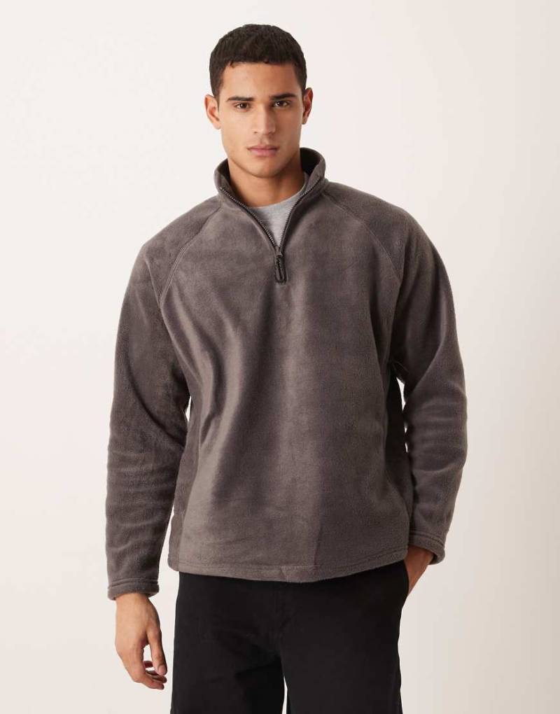 ASOS DESIGN - Locker geschnittenes Fleece-Sweatshirt in Grau mit Stehkragen und kurzem Reißverschluss-Grün von ASOS DESIGN