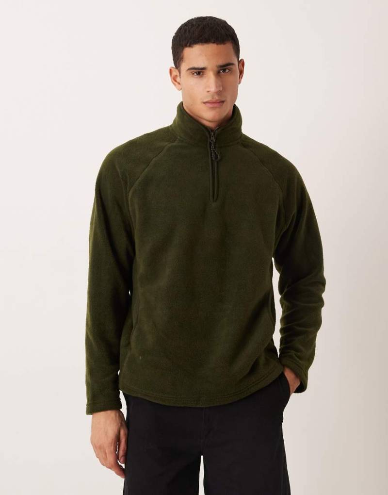 ASOS DESIGN - Locker geschnittenes Fleece-Sweatshirt in Khaki mit Stehkragen und kurzem Reißverschluss-Grün von ASOS DESIGN