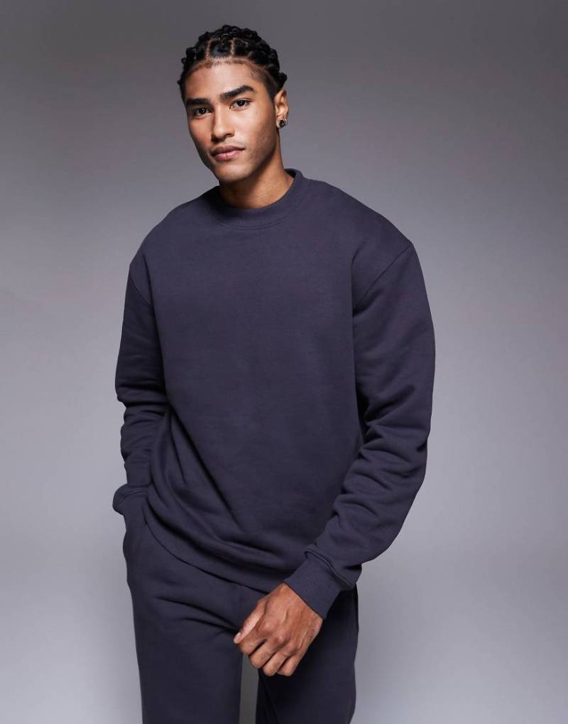 ASOS DESIGN - Oversize-Sweatshirt aus schwerem Stoff in Anthrazit, 400 g/m², Kombiteil-Grau von ASOS DESIGN