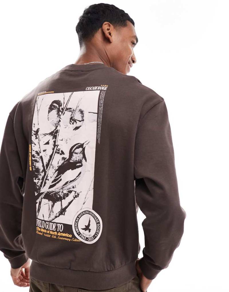 ASOS DESIGN - Oversize-Sweatshirt in Braun mit Vogelprint hinten von ASOS DESIGN