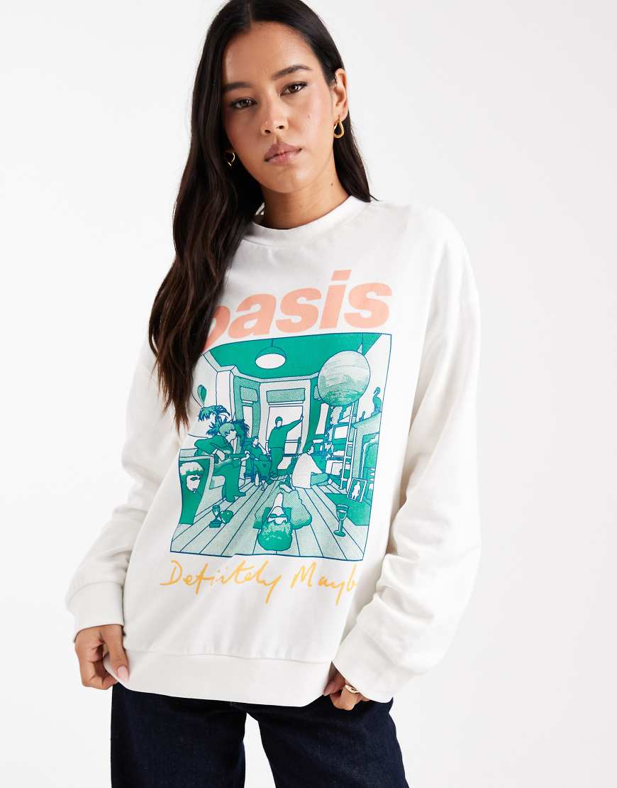 ASOS DESIGN - Oversize-Sweatshirt in Creme mit lizenziertem „Oasis Definitely Maybe"-Grafikprint-Weiß ASOS DESIGN - Oversize-Sweatshirt in Creme mit lizenziertem „Oasis Definitely Maybe"-Grafikprint-Weiß von ASOS DESIGN