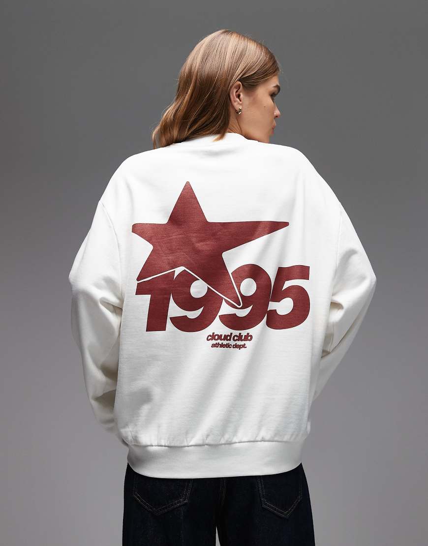 ASOS DESIGN - Oversize-Sweatshirt in Cremeweiß mit „1995"-Sportprint von ASOS DESIGN
