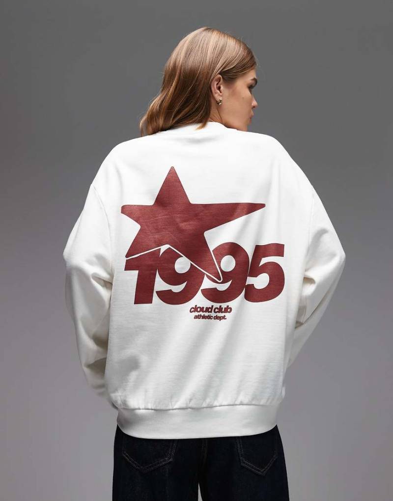 ASOS DESIGN - Oversize-Sweatshirt in Cremeweiß mit „1995"-Sportprint von ASOS DESIGN