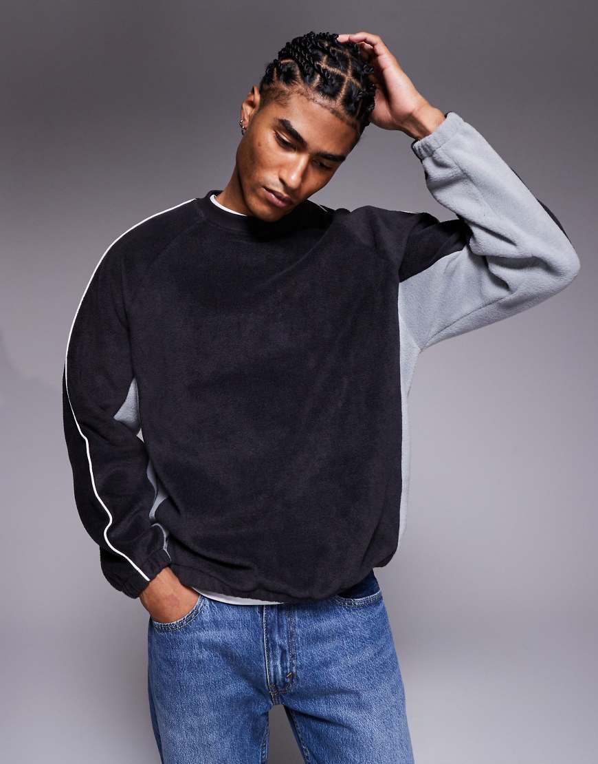ASOS DESIGN - Oversize-Sweatshirt in Grau aus Fleece mit Paspeln und Colorblock-Design-Schwarz von ASOS DESIGN